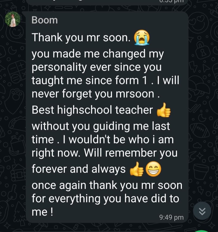 WhatsApp message from a student