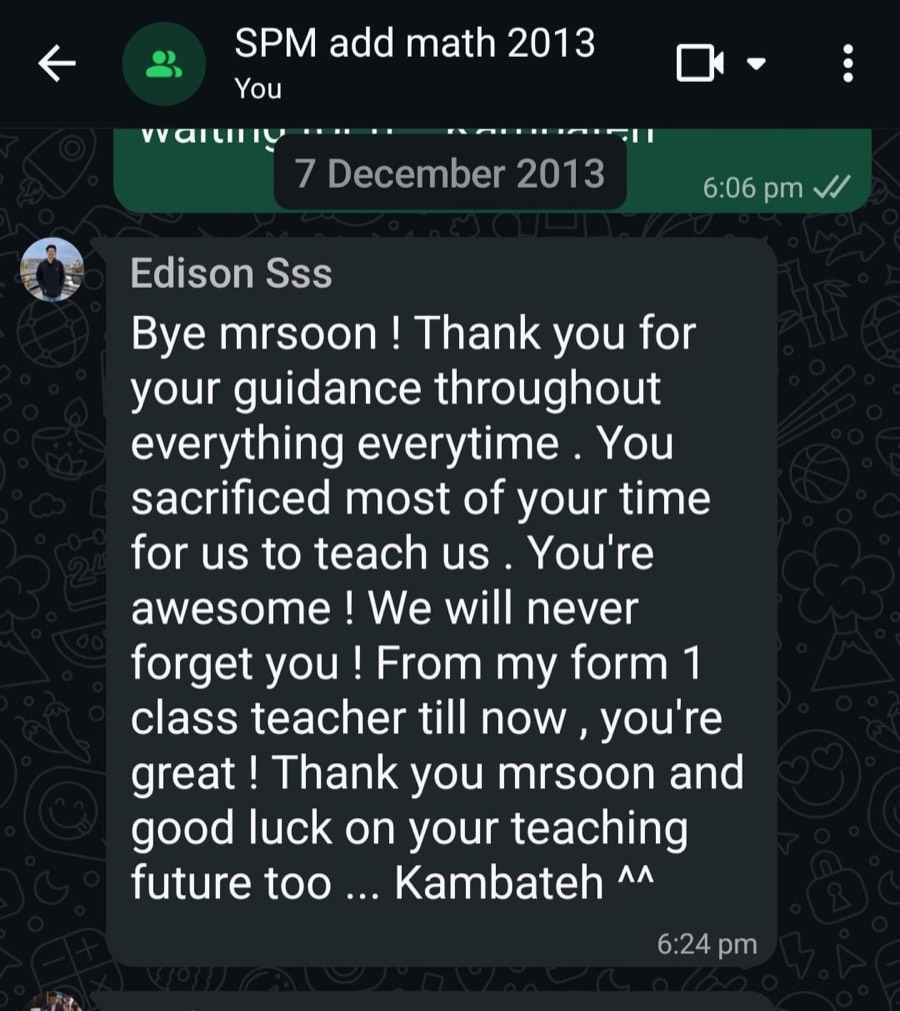 WhatsApp message from a student